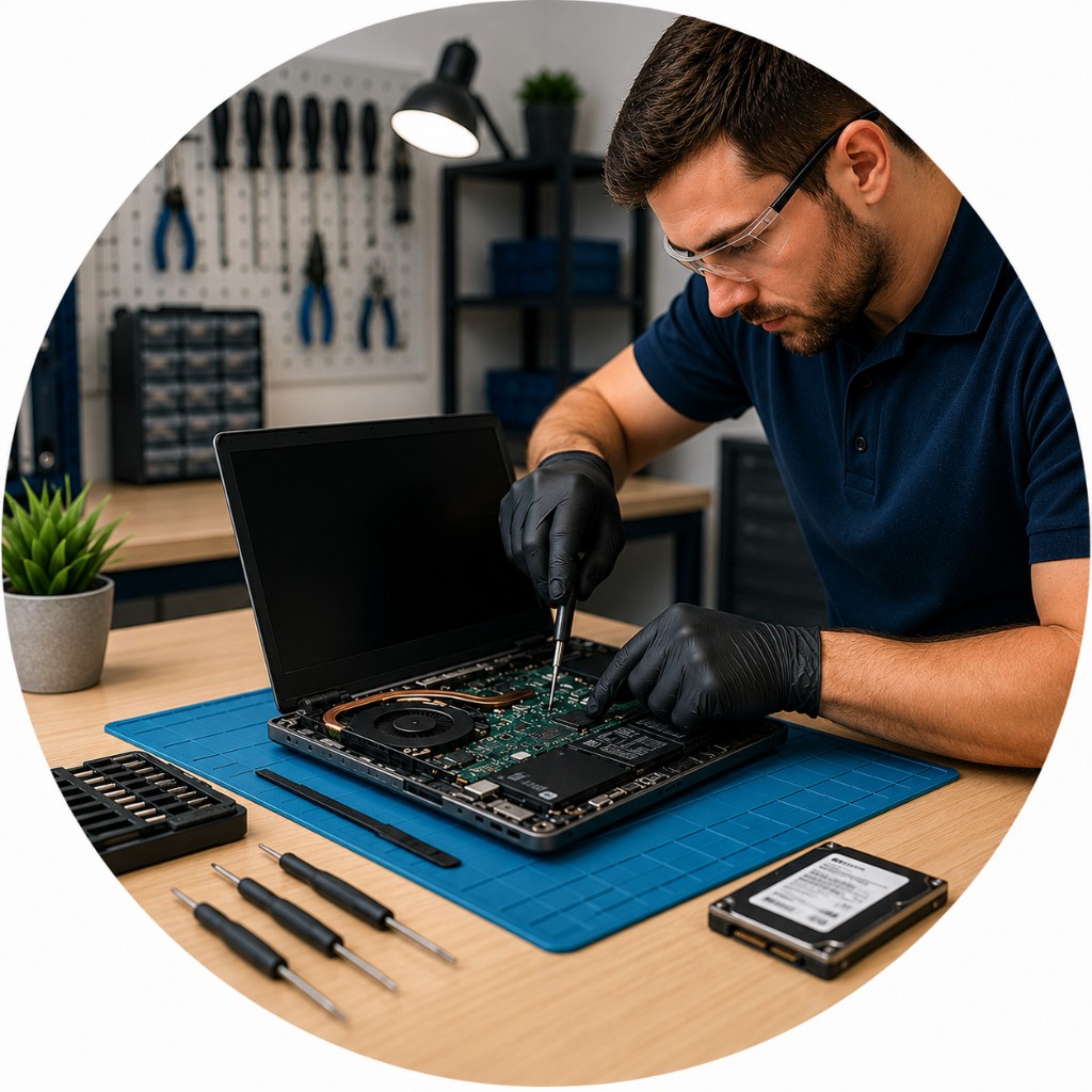 Technician repairing a laptop